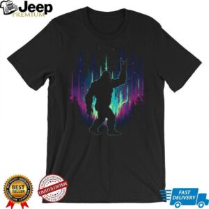Rock On Bigfoot Northern Lights Aurora Borealis Graphic Tee