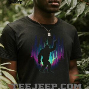 Rock On Bigfoot Northern Lights Aurora Borealis Graphic Tee