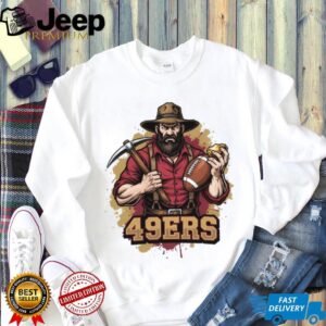 SF 49ers Vintage Style Shirt Prospector Miner Holding Football & Nugget SF 49ers Vintage Style Shirt Prospector Miner Holding Football & Nugget