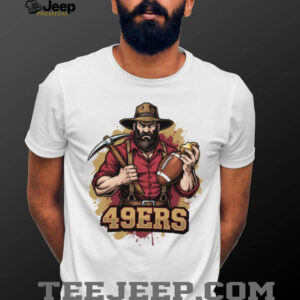 SF 49ers Vintage Style Shirt Prospector Miner Holding Football & Nugget