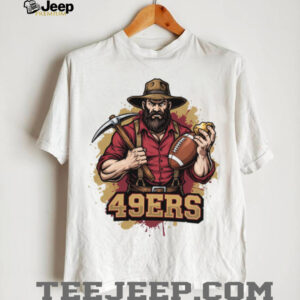 SF 49ers Vintage Style Shirt Prospector Miner Holding Football & Nugget