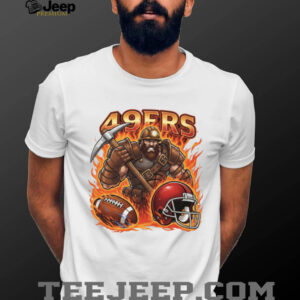 San Francisco 49ers T Shirt Gold Miner & Helmet Fire Graphic
