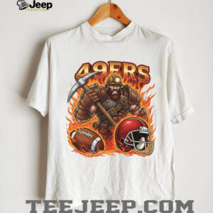 San Francisco 49ers T Shirt Gold Miner & Helmet Fire Graphic