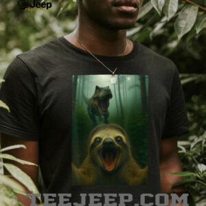 Screaming Sloth Selfie with T Rex Dinosaur Funny Graphic T Shirt