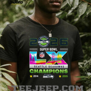 Seahawks Super Bowl LX 2026 Champions Santa Clara Bridge Graphic Tee Seahawks Super Bowl LX 2026 Champions Santa Clara Bridge Graphic Tee