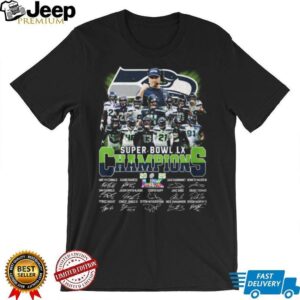Seahawks Super Bowl LX Champions Coach Mike Macdonald & Players Signatures Shirt Seahawks Super Bowl LX Champions Coach Mike Macdonald & Players Signatures Shirt