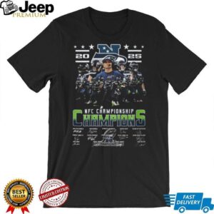 Seattle Seahawks 2025 NFC Championship Champions Signatures T Shirt Seattle Seahawks 2025 NFC Championship Champions Signatures T Shirt