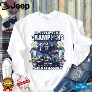 Seattle Seahawks 2X Super Bowl Champions T Shirt 2013 & 2025 Victory Graphic Tee Seattle Seahawks 2X Super Bowl Champions T Shirt 2013 & 2025 Victory Graphic Tee