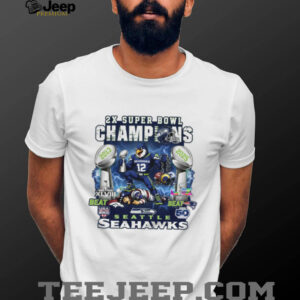 Seattle Seahawks 2X Super Bowl Champions T Shirt 2013 & 2025 Victory Graphic Tee