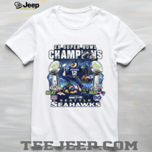 Seattle Seahawks 2X Super Bowl Champions T Shirt 2013 & 2025 Victory Graphic Tee