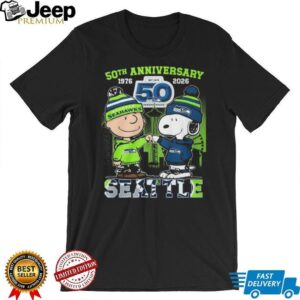 Seattle Seahawks 50th Anniversary 1976 2026 Snoopy and Charlie Brown T Shirt Seattle Seahawks 50th Anniversary 1976 2026 Snoopy and Charlie Brown T Shirt