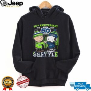 Seattle Seahawks 50th Anniversary 1976 2026 Snoopy and Charlie Brown T Shirt