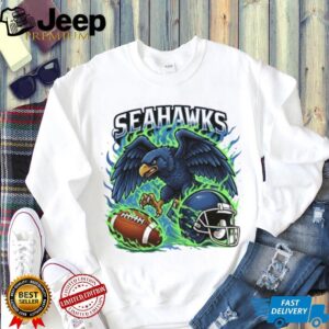 Seattle Seahawks Graphic Tee Fierce Hawk & Helmet Blue Flame Design Seattle Seahawks Graphic Tee Fierce Hawk & Helmet Blue Flame Design