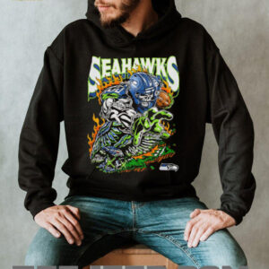 Seattle Seahawks Skeleton Football Player Neon Fire Graphic Tee Seattle Seahawks Skeleton Football Player Neon Fire Graphic Tee