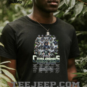 Seattle Seahawks Super Bowl LX 2026 Champions Signature Team Photo T Shirt Seattle Seahawks Super Bowl LX 2026 Champions Signature Team Photo T Shirt