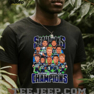 Seattle Seahawks Super Bowl LX Champions Caricature Players T Shirt Seattle Seahawks Super Bowl LX Champions Caricature Players T Shirt