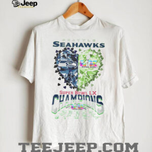 Seattle Seahawks Super Bowl LX Champions Diamond Heart Logo White T Shirt