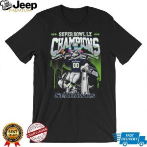 Seattle Seahawks Super Bowl LX Champions Mascot & Trophy Commemorative T Shirt Seattle Seahawks Super Bowl LX Champions Mascot & Trophy Commemorative T Shirt
