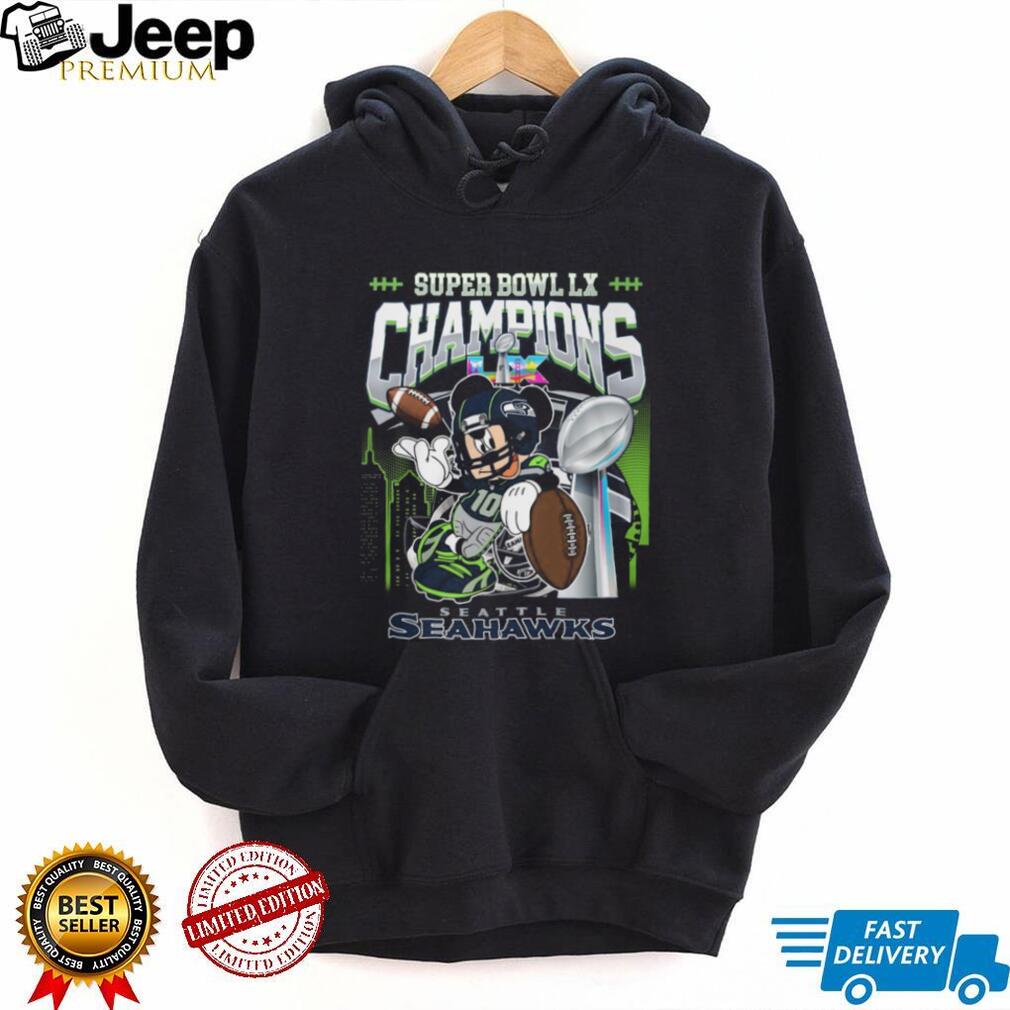 Seattle Seahawks Super Bowl LX Champions Mickey Mouse Football Graphic T Shirt Seattle Seahawks Super Bowl LX Champions Mickey Mouse Football Graphic T Shirt