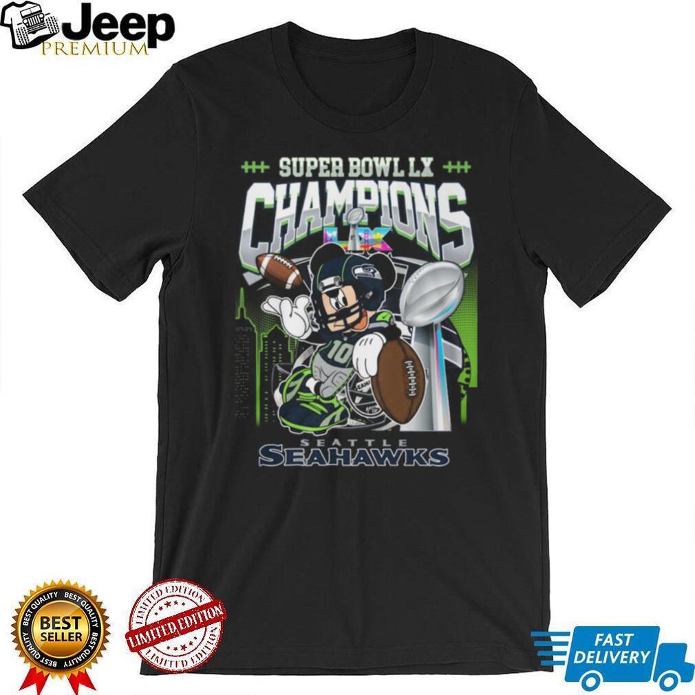 Seattle Seahawks Super Bowl LX Champions Mickey Mouse Football Graphic T Shirt Seattle Seahawks Super Bowl LX Champions Mickey Mouse Football Graphic T Shirt