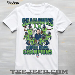Seattle Seahawks Super Bowl LX Champions Team & Coach Caricature Shirt