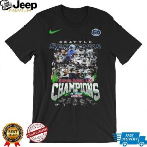 Seattle Seahawks Super Bowl LX Champions Team Roster & Signatures T Shirt Seattle Seahawks Super Bowl LX Champions Team Roster & Signatures T Shirt