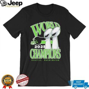 Seattle Washington World Champions 2025 Double Trophy Lime Green T Shirt