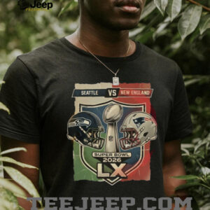 Seattle vs New England Super Bowl LX 2026 Matchup Shield T shirt Seattle vs New England Super Bowl LX 2026 Matchup Shield T shirt