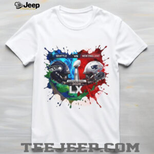 Seattle vs New England Super Bowl LX 2026 Paint Splash T shirt