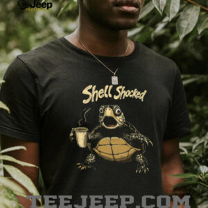 Shell Shocked Turtle Drinking Coffee Funny Pun T Shirt