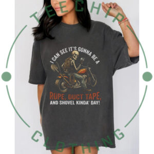 Skeleton Biker “Rope Duct Tape and Shovel” Dark Humor T Shirt Skeleton Biker “Rope Duct Tape and Shovel” Dark Humor T Shirt