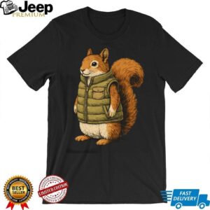 Squirrel in Puffy Vest Graphic T Shirt Cute Outdoorsy Animal Apparel