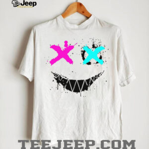 Streetwear Pink and Blue Cross Eye Graffiti Smiley Face White T Shirt