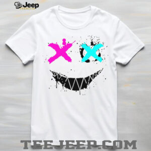 Streetwear Pink and Blue Cross Eye Graffiti Smiley Face White T Shirt