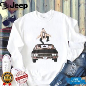Supernatural Castiel Jumping Over Impala Fan Art White T Shirt