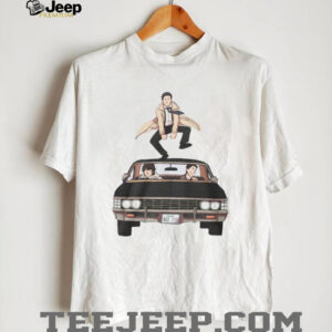Supernatural Castiel Jumping Over Impala Fan Art White T Shirt