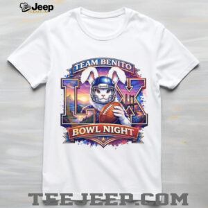 Team Benito Super Bowl Night LX Bunny Football Player Character Art Tee