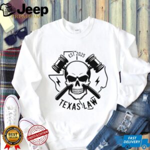 Texas Law Skull and Gavels Est 2025 Graphic White T Shirt
