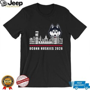 UConn Huskies 2026 Roster Skyline Basketball Black T Shirt UConn Huskies 2026 Roster Skyline Basketball Black T Shirt