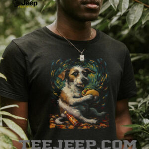 Van Gogh Style Starry Night Dog Eating Taco Oil Painting Art T Shirt