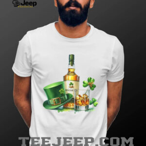 Vintage Irish Whiskey Bottle and Green Leprechaun T Shirt Design