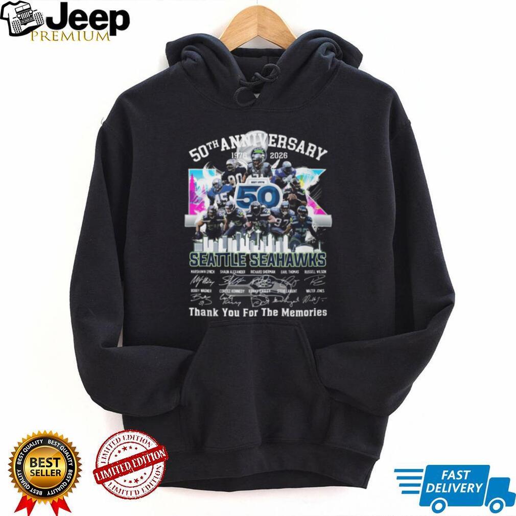 Seattle Seahawks 50th Anniversary 1976 2026 Thank You For The Memories T Shirt Seattle Seahawks 50th Anniversary 1976 2026 Thank You For The Memories T Shirt