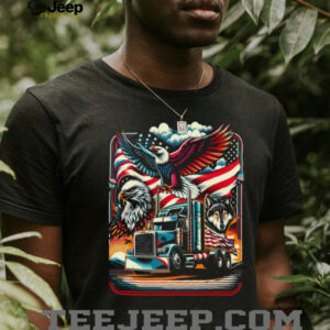 American Trucker Pride Eagle Wolf and Semi Truck US Flag Graphic Tee American Trucker Pride Eagle Wolf and Semi Truck US Flag Graphic Tee