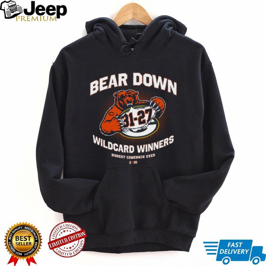 Chicago Bears Bear Down 31 27 Wildcard Winners Biggest Comeback 2025 T Shirt Chicago Bears Bear Down 31 27 Wildcard Winners Biggest Comeback 2025 T Shirt