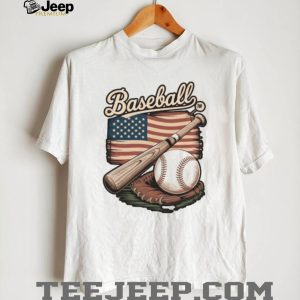 Vintage American Flag Baseball Glove and Bat Sports Graphic T Shirt