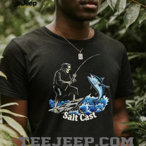 Salt Cast Fishing Grim Reaper Skeleton Catching Tuna Graphic T Shirt