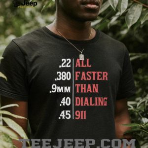Gun Calibers “Faster Than Dialing 911” Second Amendment T Shirt