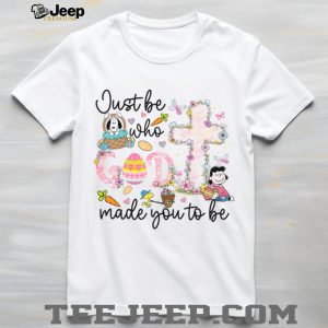 Just Be Who God Made You To Be Peanuts Lucy Easter Floral Cross T shirt