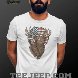 Patriotic American Flag Elk Mountain Wildlife Silhouette T Shirt