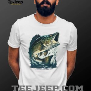 Largemouth Bass Fishing Jumping Out of Water Illustration T shirt